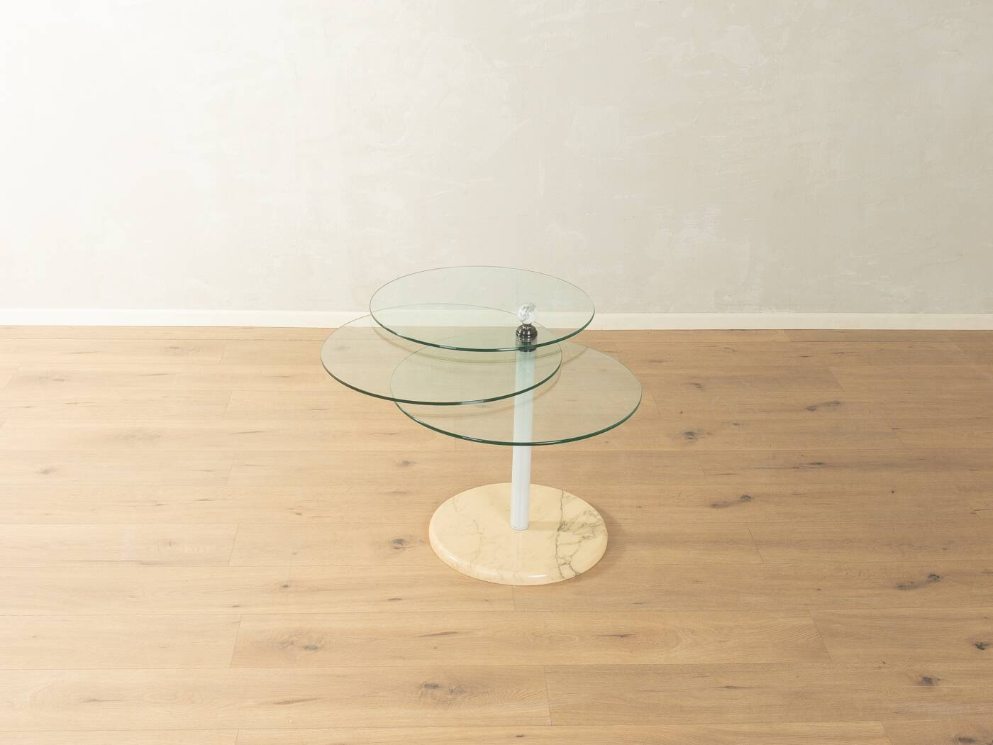 Sculptural side table from the 1980s with swiveling glass plates and a solid marble base