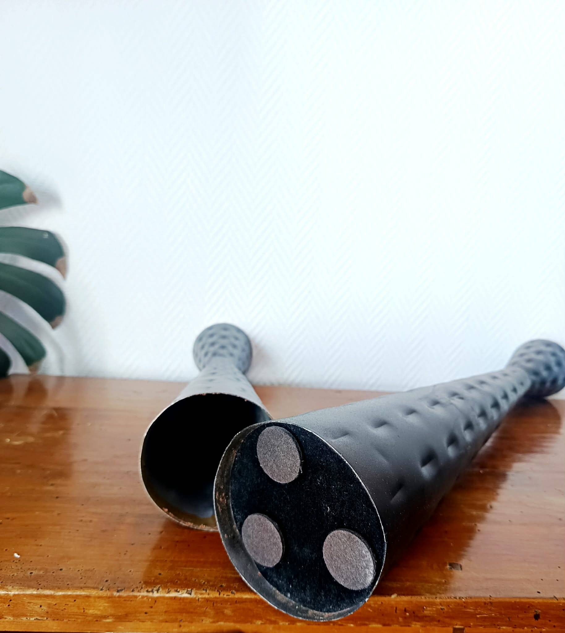 Pair of vintage metal diabolo candlesticks
