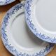 6 antique flat plates from Sarreguemines U&C in the Mimosa blue pattern.