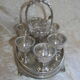 Egg bowl old egg service silver metal 6 shells display salt shaker