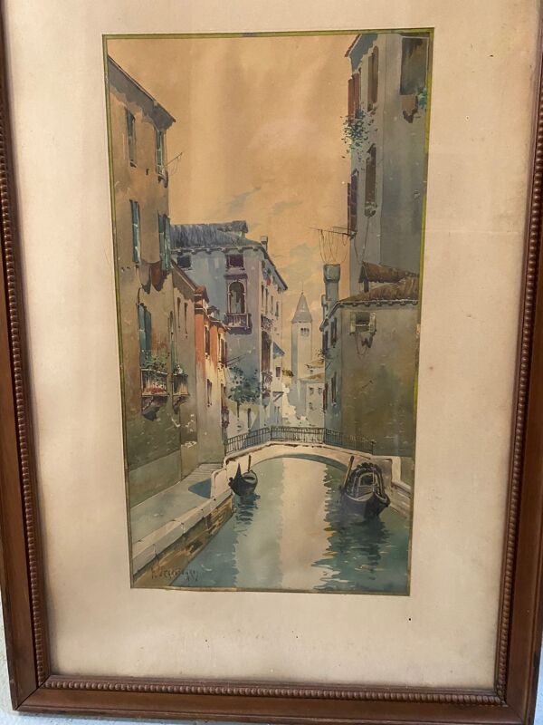 Aquarelle signée f. jeannin gros - rialto à venise encadrée et sous verre début xxe