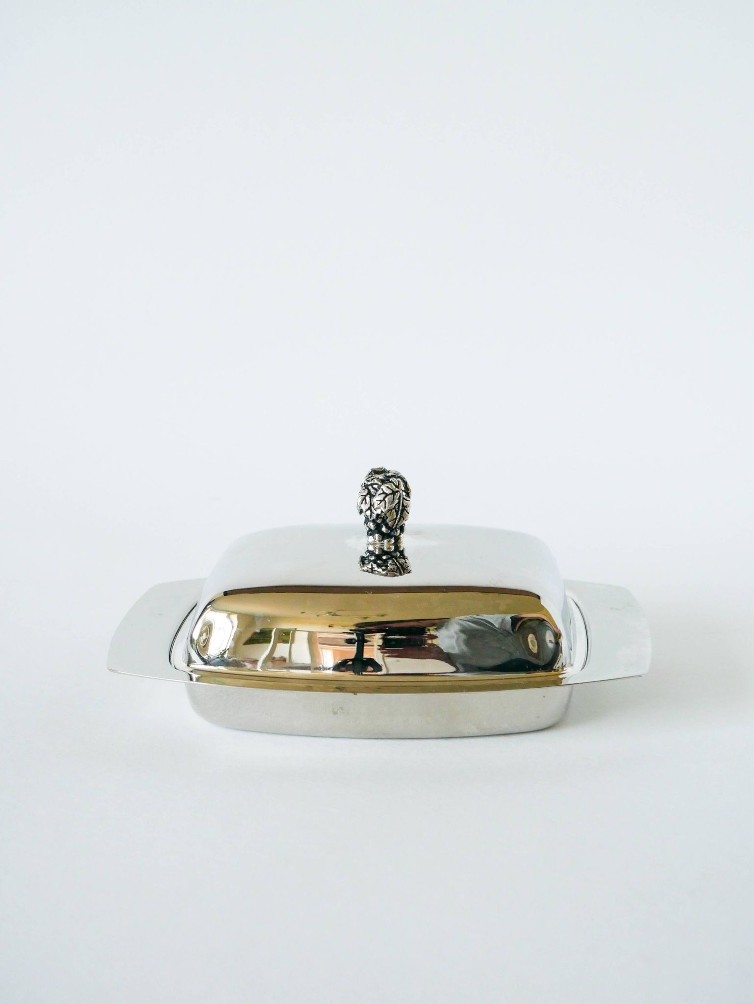 Pocket tray / butter dish in silver metal and glass, early 20th century
