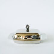 Pocket tray / butter dish in silver metal and glass, early 20th century