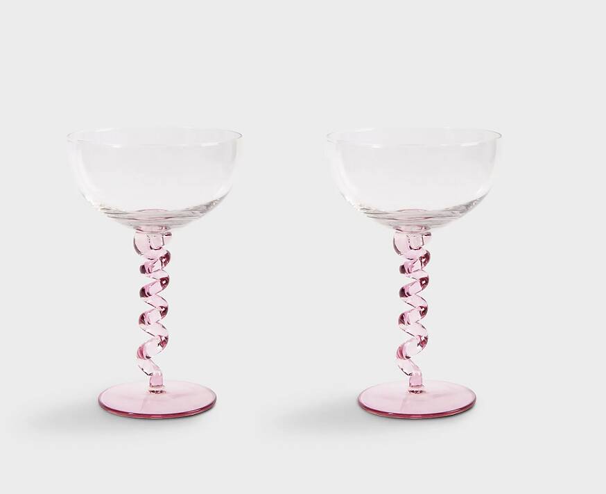 Pair of spiral champagne glasses in pink