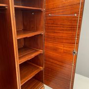 Restored Art Deco wardrobe with shelves, walnut veneer, Czechoslovakia, 1930s.