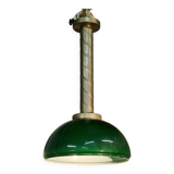Chandelier with brass body and green opaline