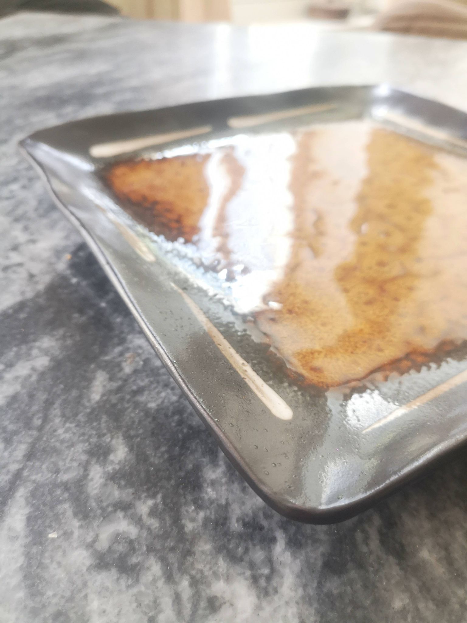 Large square tidy or serving dish in enameled ceramic, joseph abboud 1960