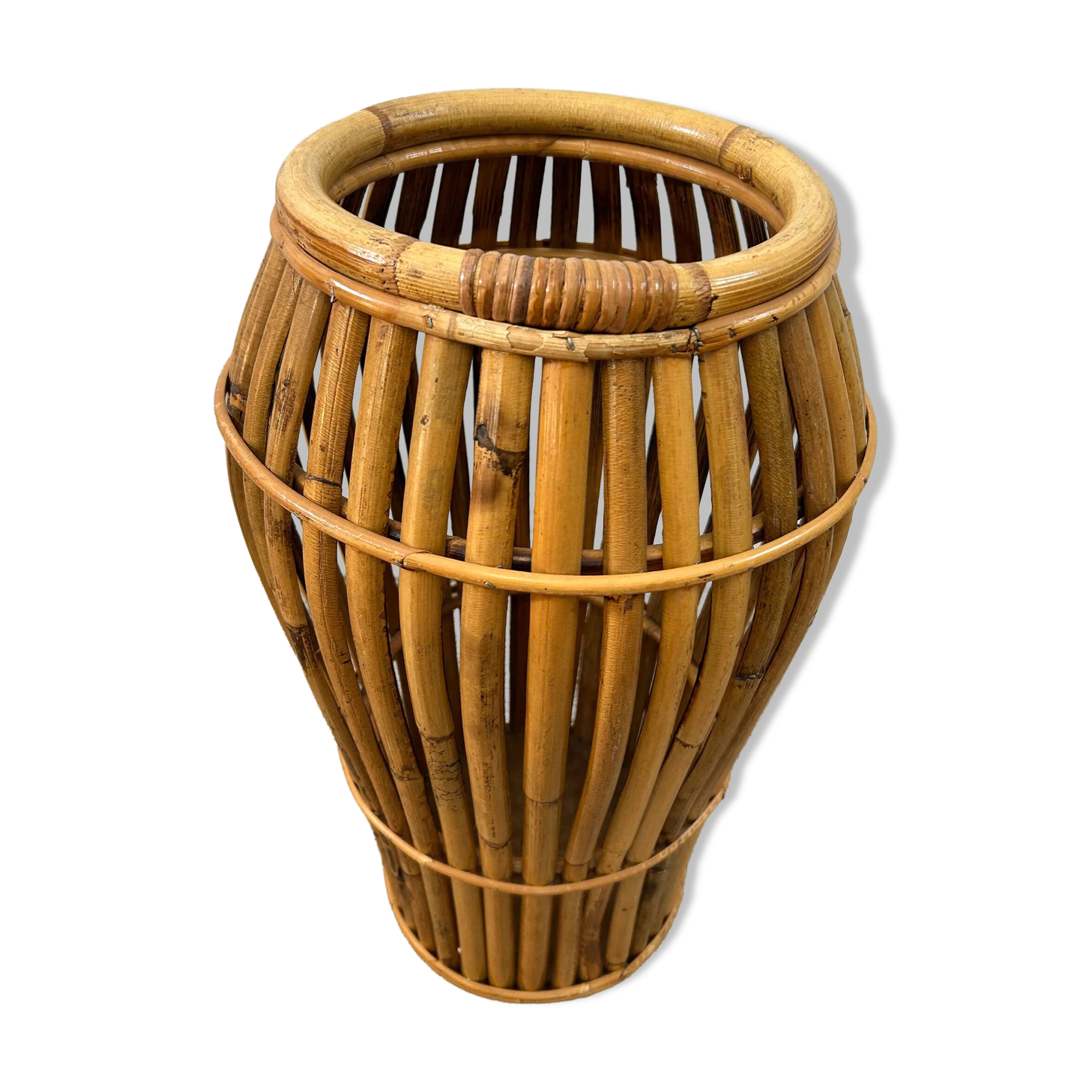 Bamboo umbrella stand attributed to Franco Albini for Bonacina, Italy, 1950s.