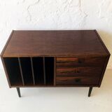 Wooden sideboard with 3 drawers and vinyl storage, Denmark 1970