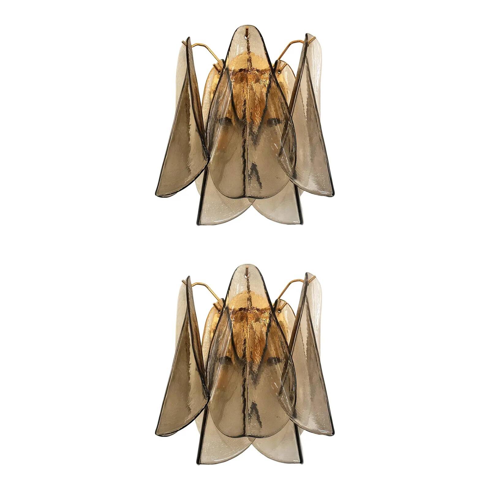 Modern Art Glass “Rondini” Wall Sconces in Smoked Fumè Murano Style