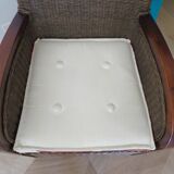 2 armchairs in woven rattan and wood, 1980s