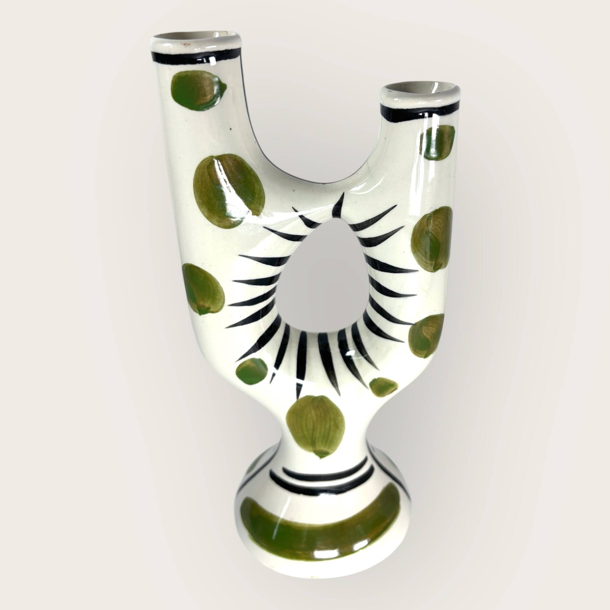 Vintage Revernay vase from the 1950s – glazed ceramic – double horn shape