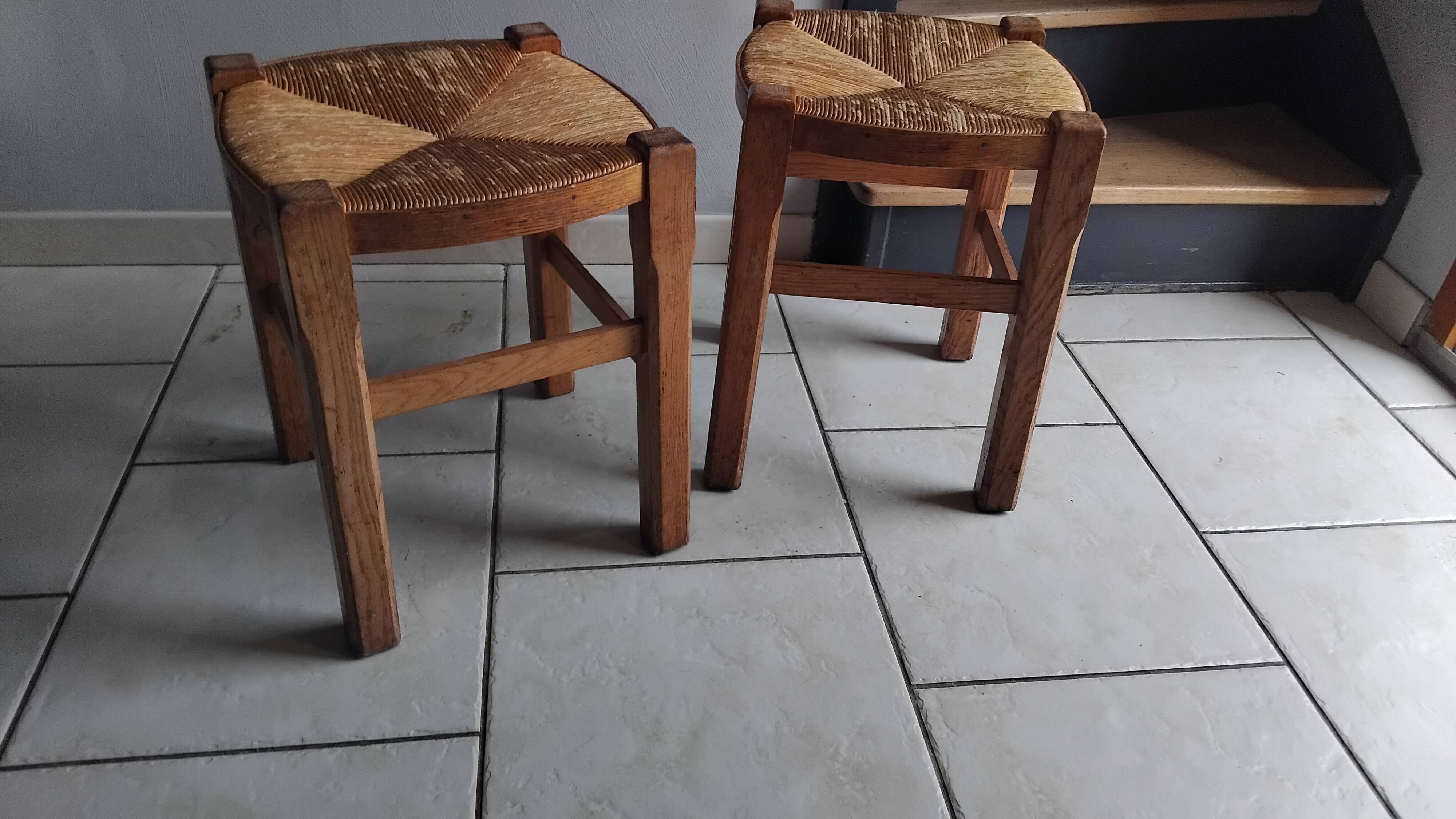 Paire de tabourets paille vintage