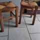 Paire de tabourets paille vintage