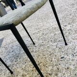 6 black metal chairs with green fabric, Italian design.