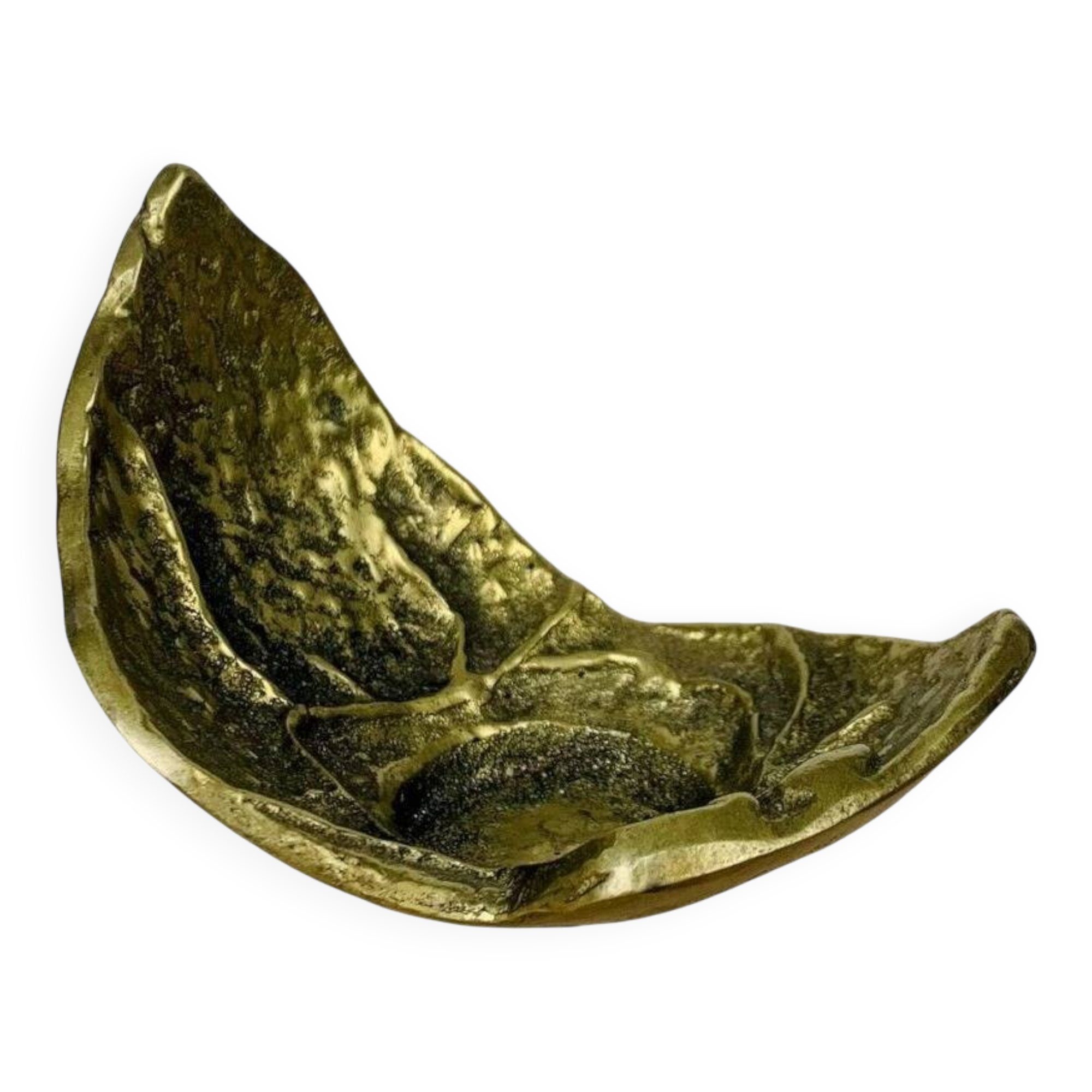 Golden brass leaf candlestick, organic style, vintage