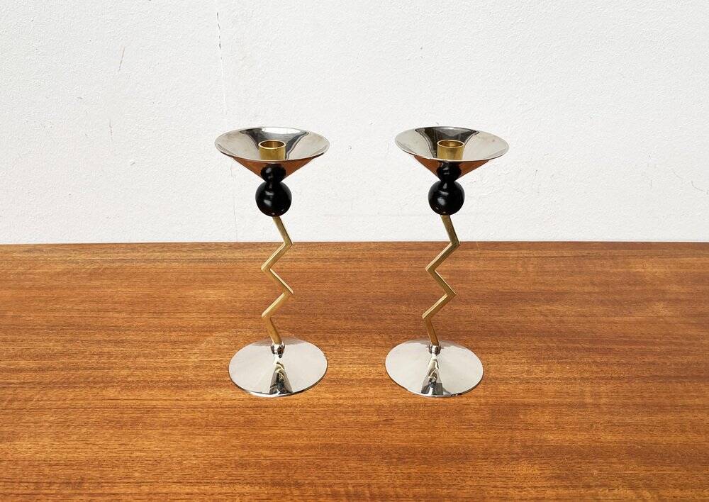 Italian postmodern metal candle holders, 1980s, set of 2