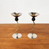Italian postmodern metal candle holders, 1980s, set of 2