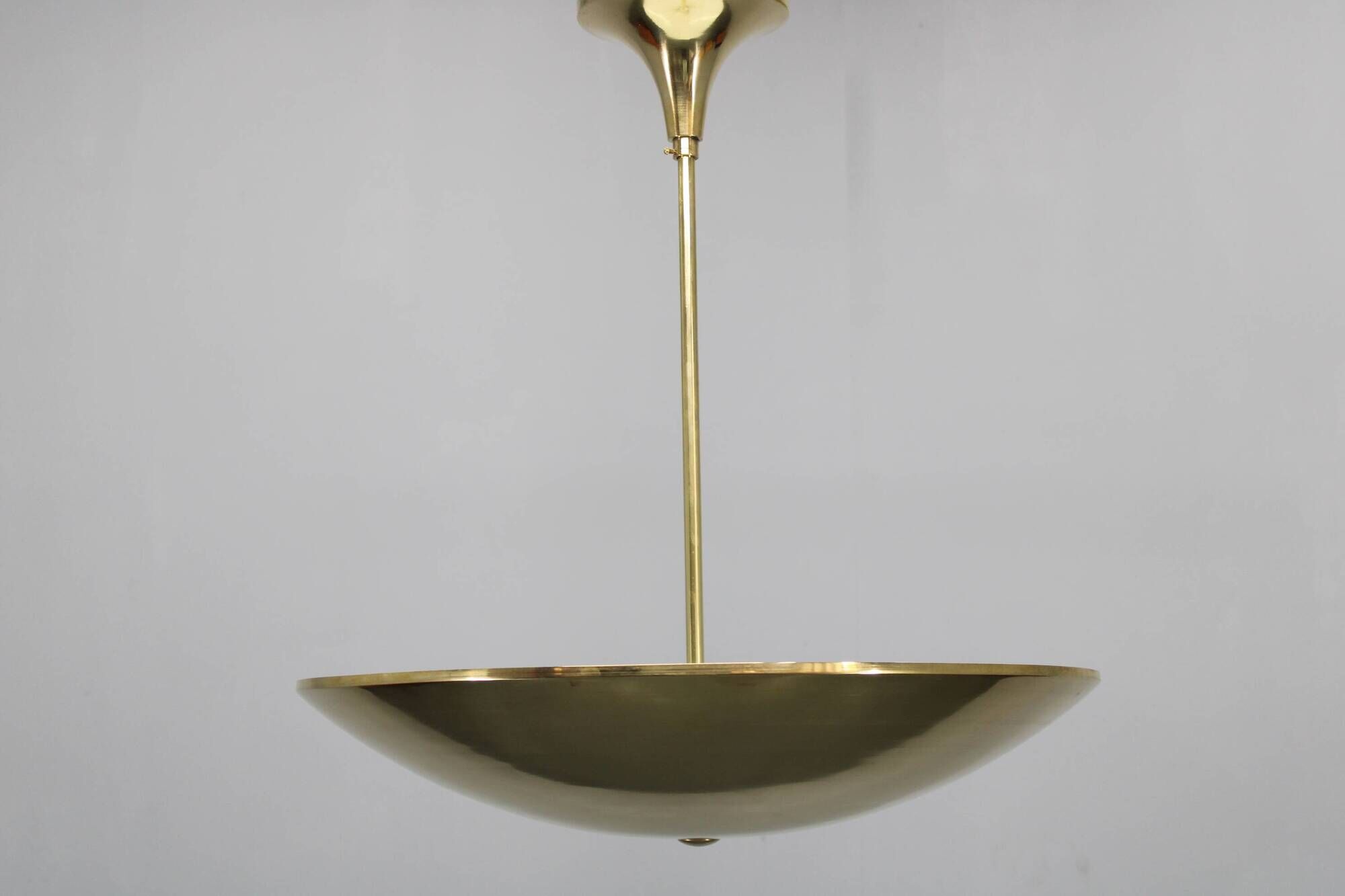 Restored Bauhaus or Art Deco brass chandelier, Czechoslovakia, circa 1930s