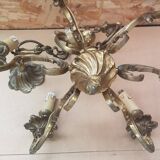 Ancien lustre 6 lumières bronze doré massif xixeme vintage