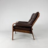 Mid-Century Scandinavian Leather and Bentwood Lounge Chair, 1960s