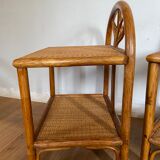 Pair of rattan bedsides and vintage bamboo