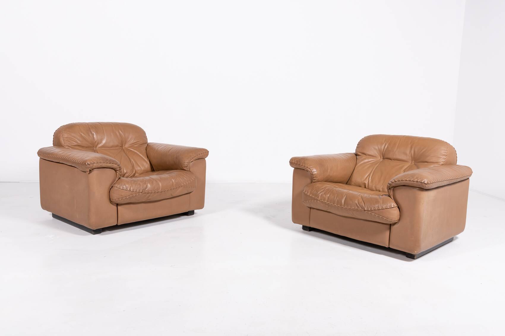 De Sede DS 101 brown leather lounge chairs, 1970's