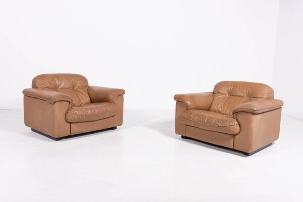 De Sede DS 101 brown leather lounge chairs, 1970's