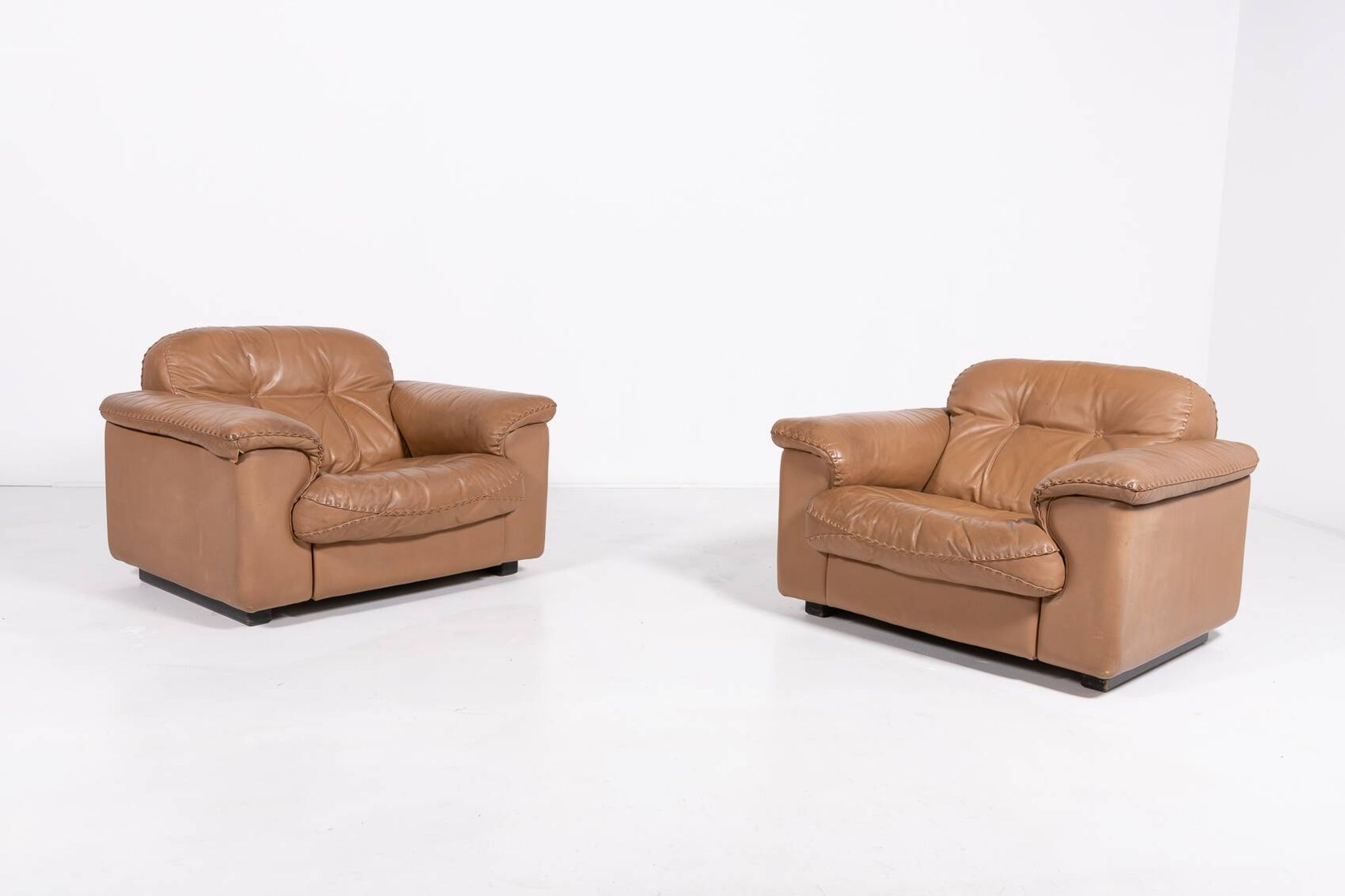 De Sede DS 101 brown leather lounge chairs, 1970's