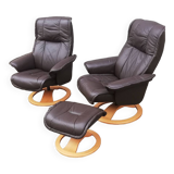 Pair of vintage armchairs with ottoman