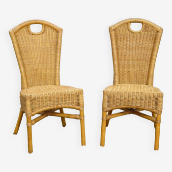 Wicker and rattan chairs, set of 2