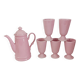 Service à café, cafetière et 5 mazagrans roses