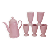 Service à café, cafetière et 5 mazagrans roses