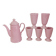 Service à café, cafetière et 5 mazagrans roses