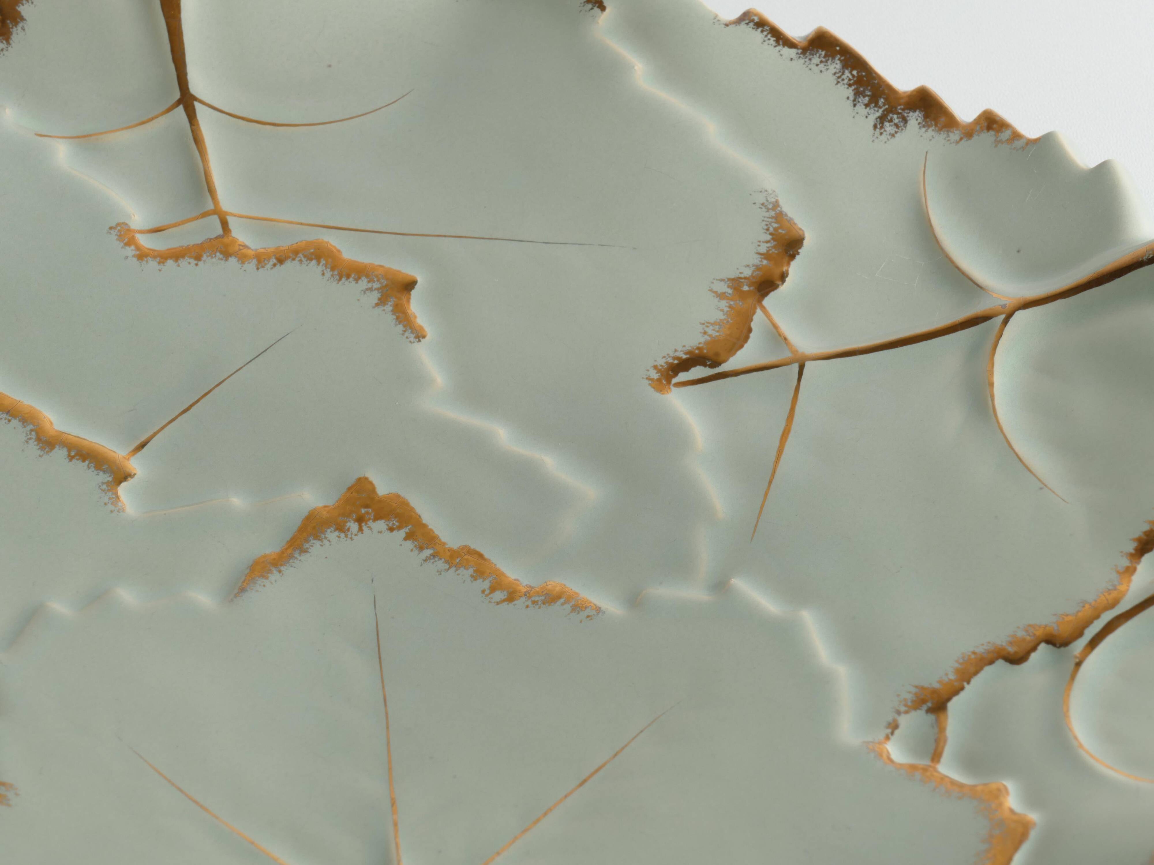 Art Deco Pistachio and Gold Leaf Plates Viloca Paris Caffarelli