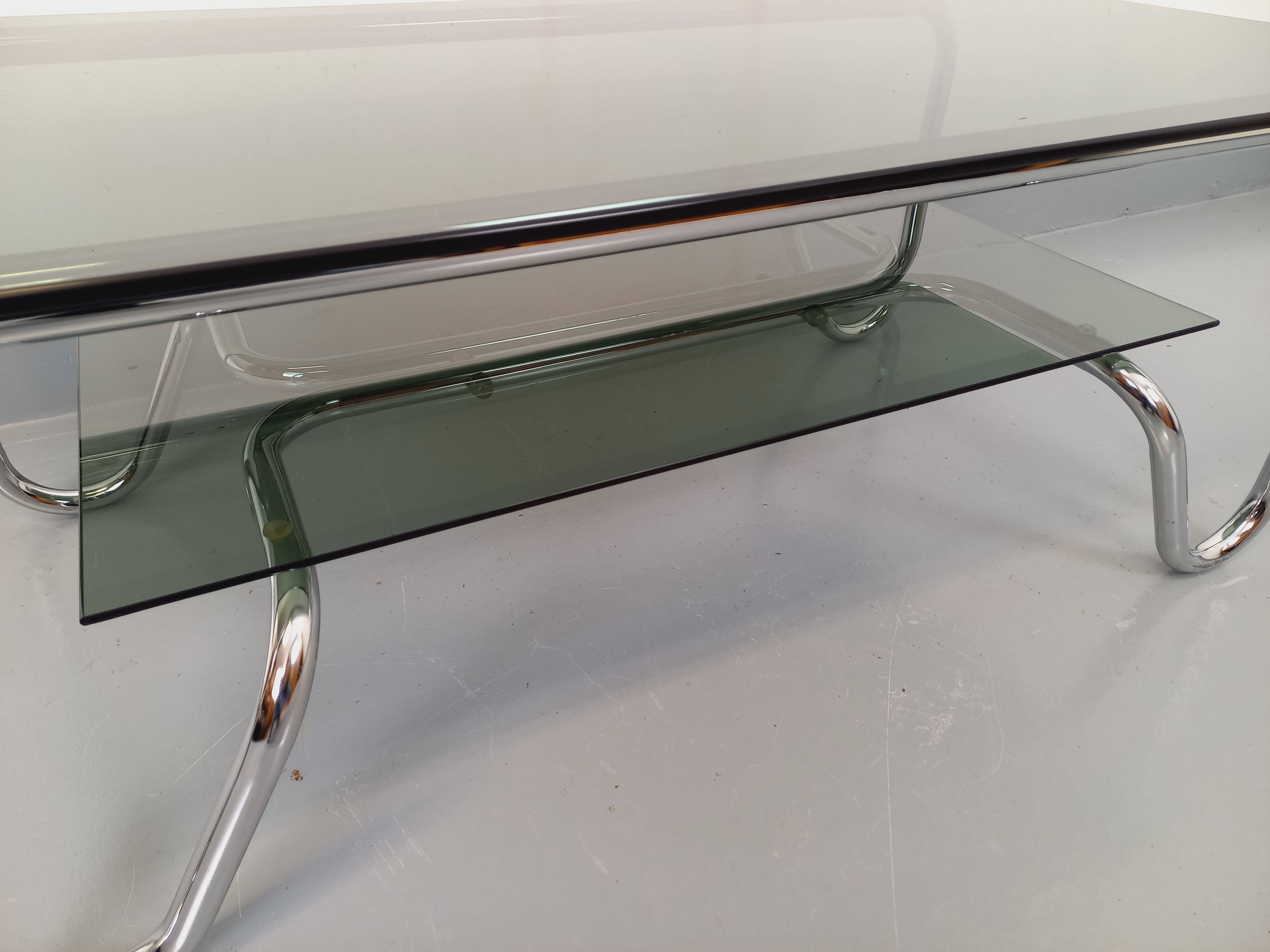 Vintage Italian rectangular coffee table with 2 smoked glass tops