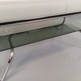 Vintage Italian rectangular coffee table with 2 smoked glass tops