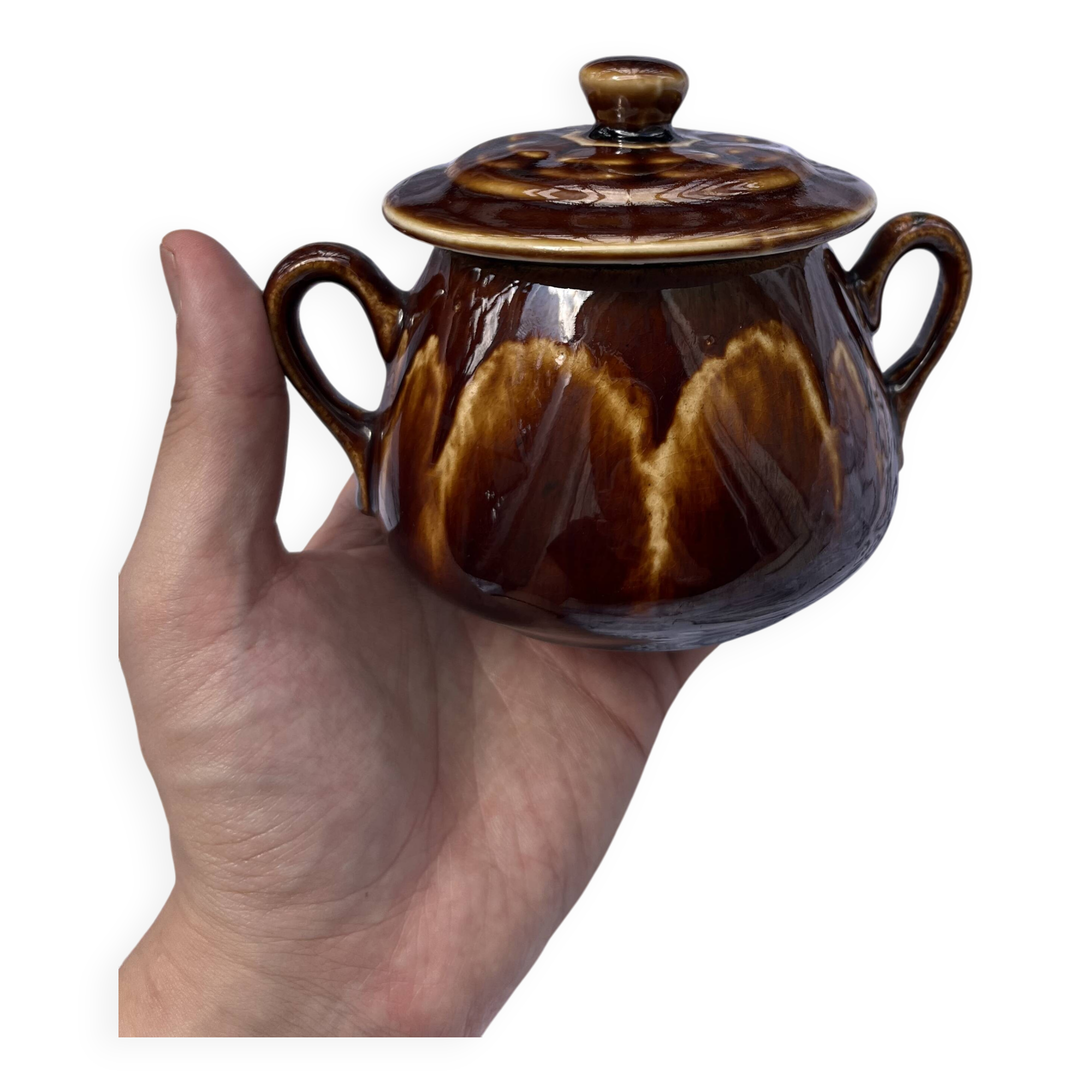 Vintage Belgian earthenware sugar bowl