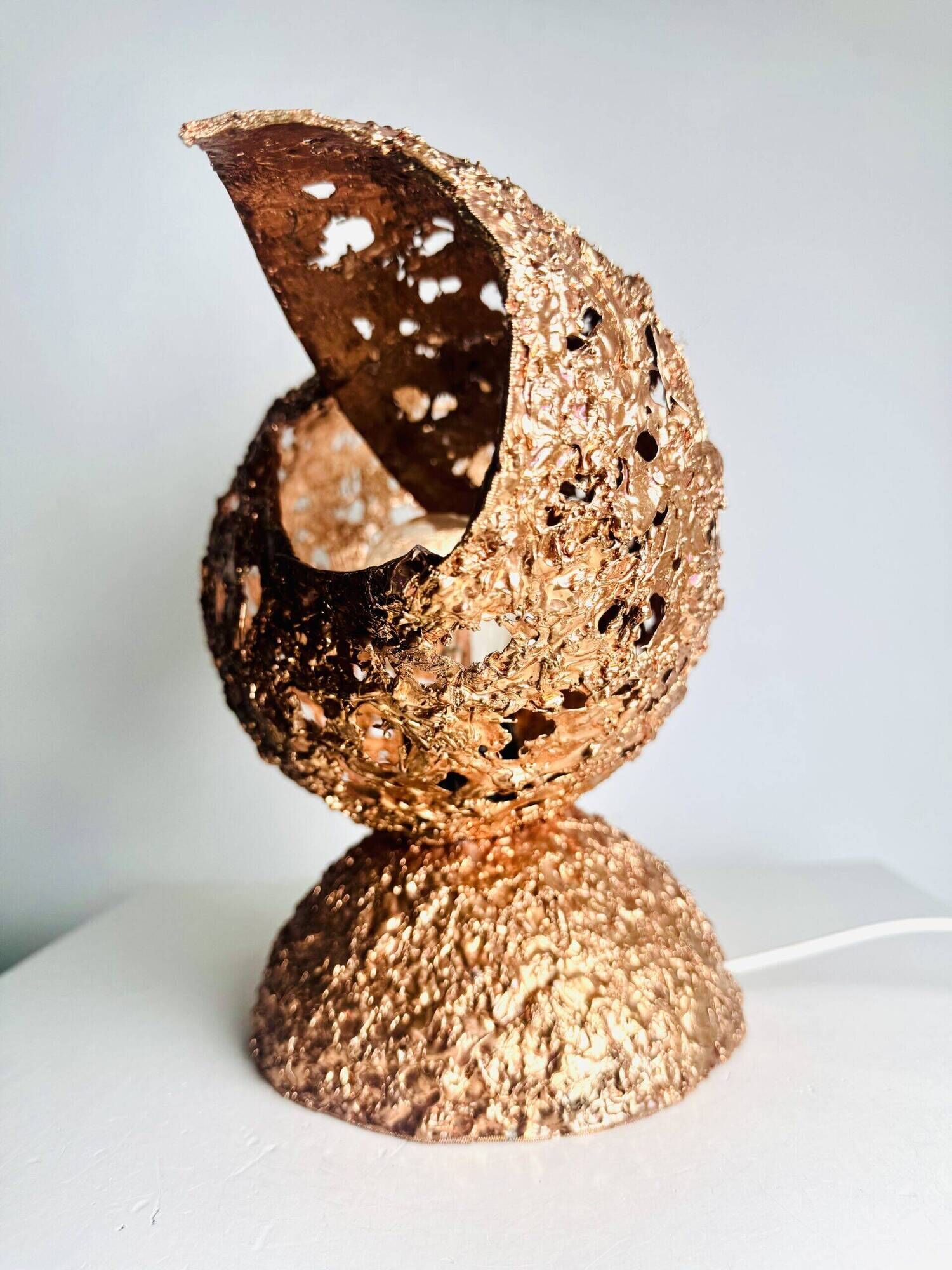 Sculptural Table Lamp In Copper By Aimo Tukiainen For Oy Moonlight, Finland 1970S