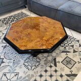 Table basse en loupe d’orme vintage 70s