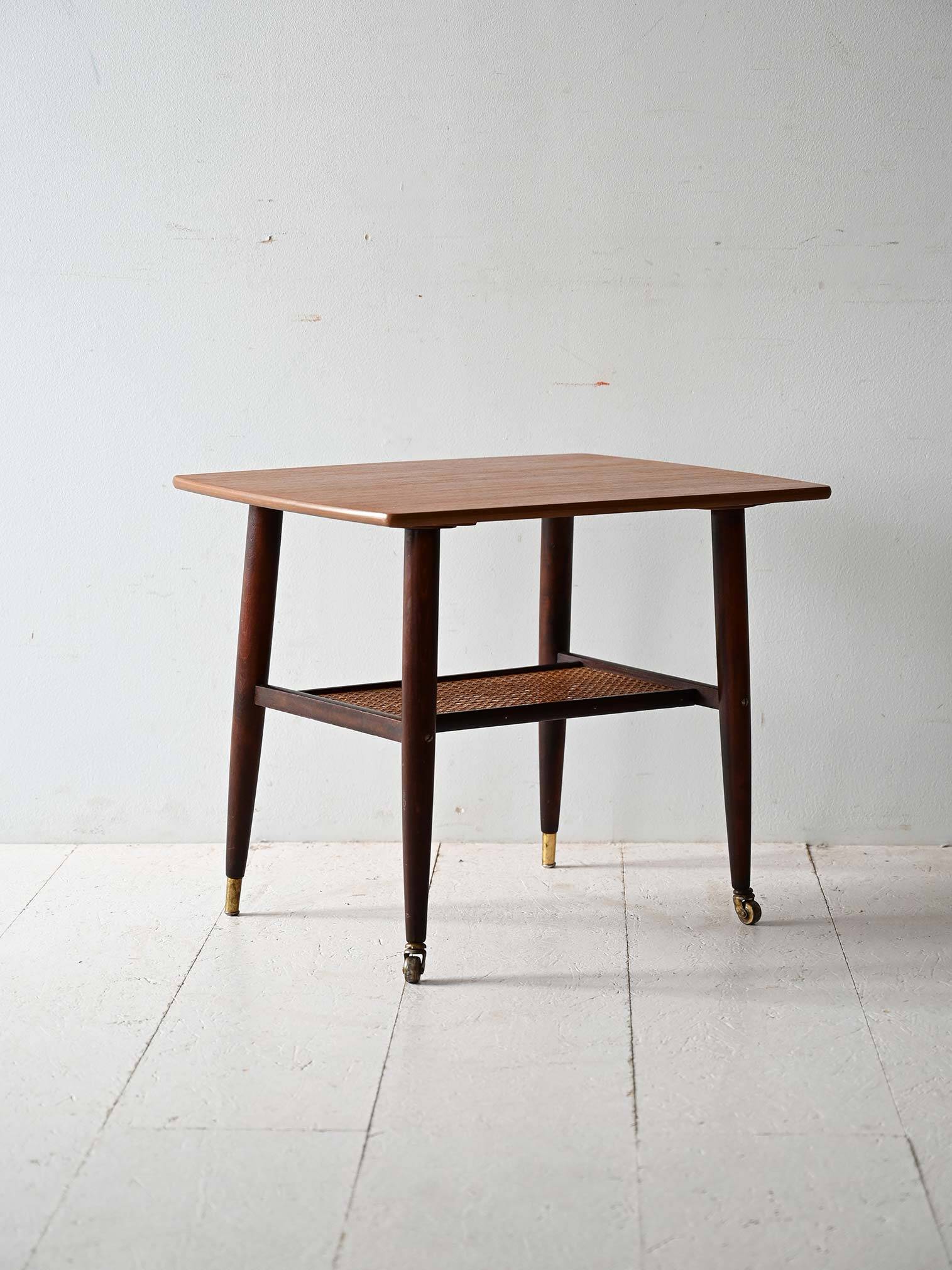 1960s Scandinavian coffee table with Vienna straw shelf