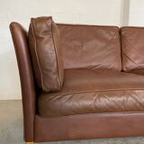 Vintage danish mid century mogens hansen 3 person cognac leather sofa 1960,s