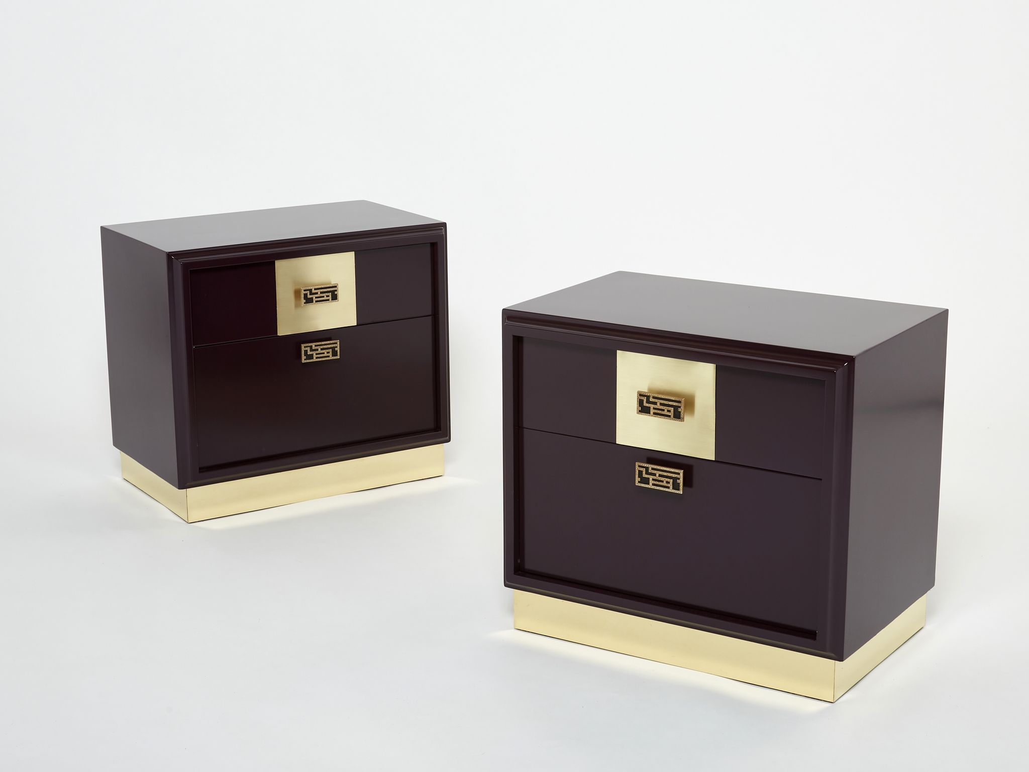 Pair of brass plum lacquer bedside tables Luciano Frigerio Italy 1970