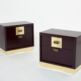 Pair of brass plum lacquer bedside tables Luciano Frigerio Italy 1970