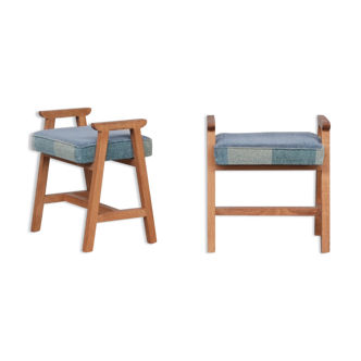 Guillerme et chambron oak mid-century stools