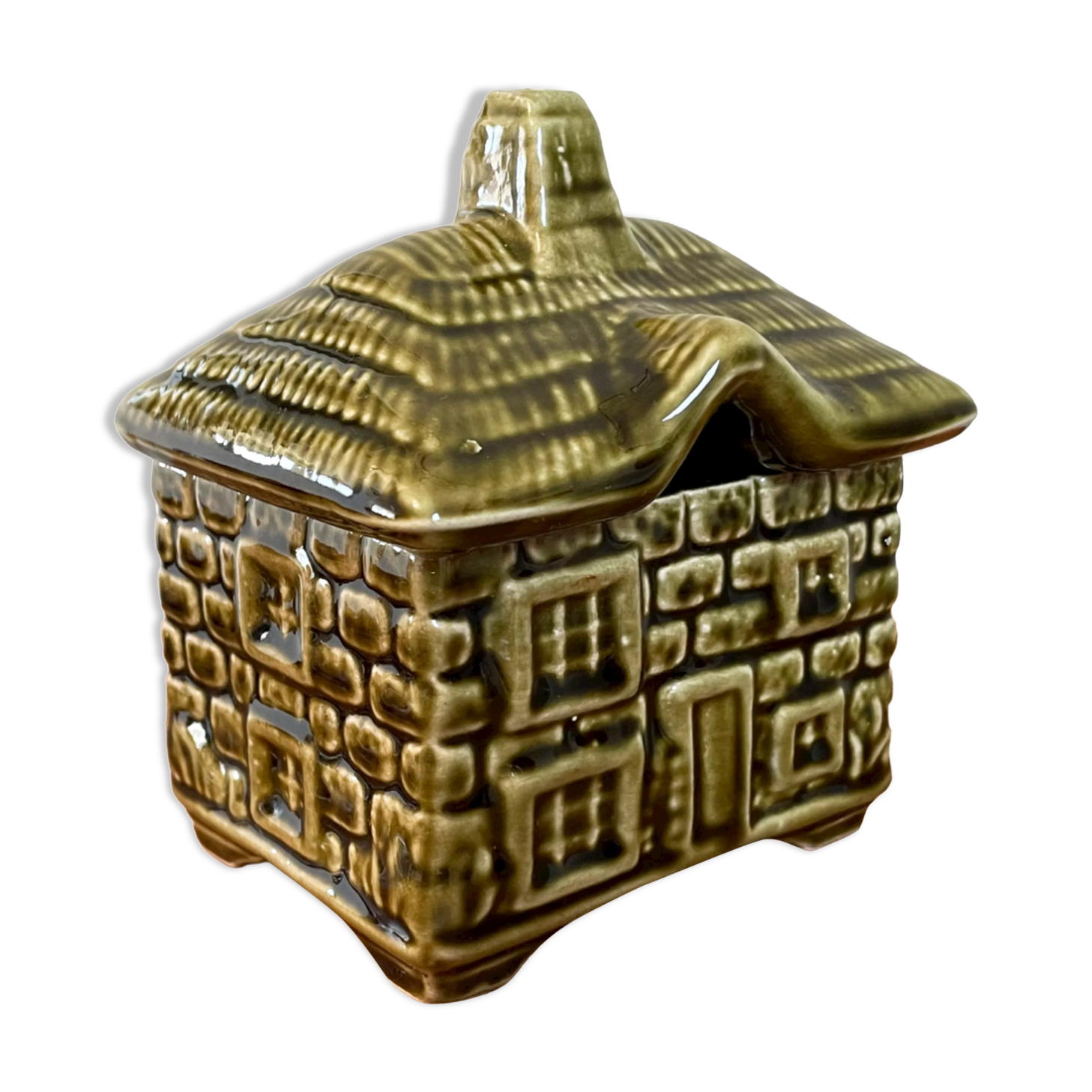 Pot Devonway en forme de maison de cottage pot de miel / sucre Majolica, vaisselle britannique fabriquée en Angleterre
