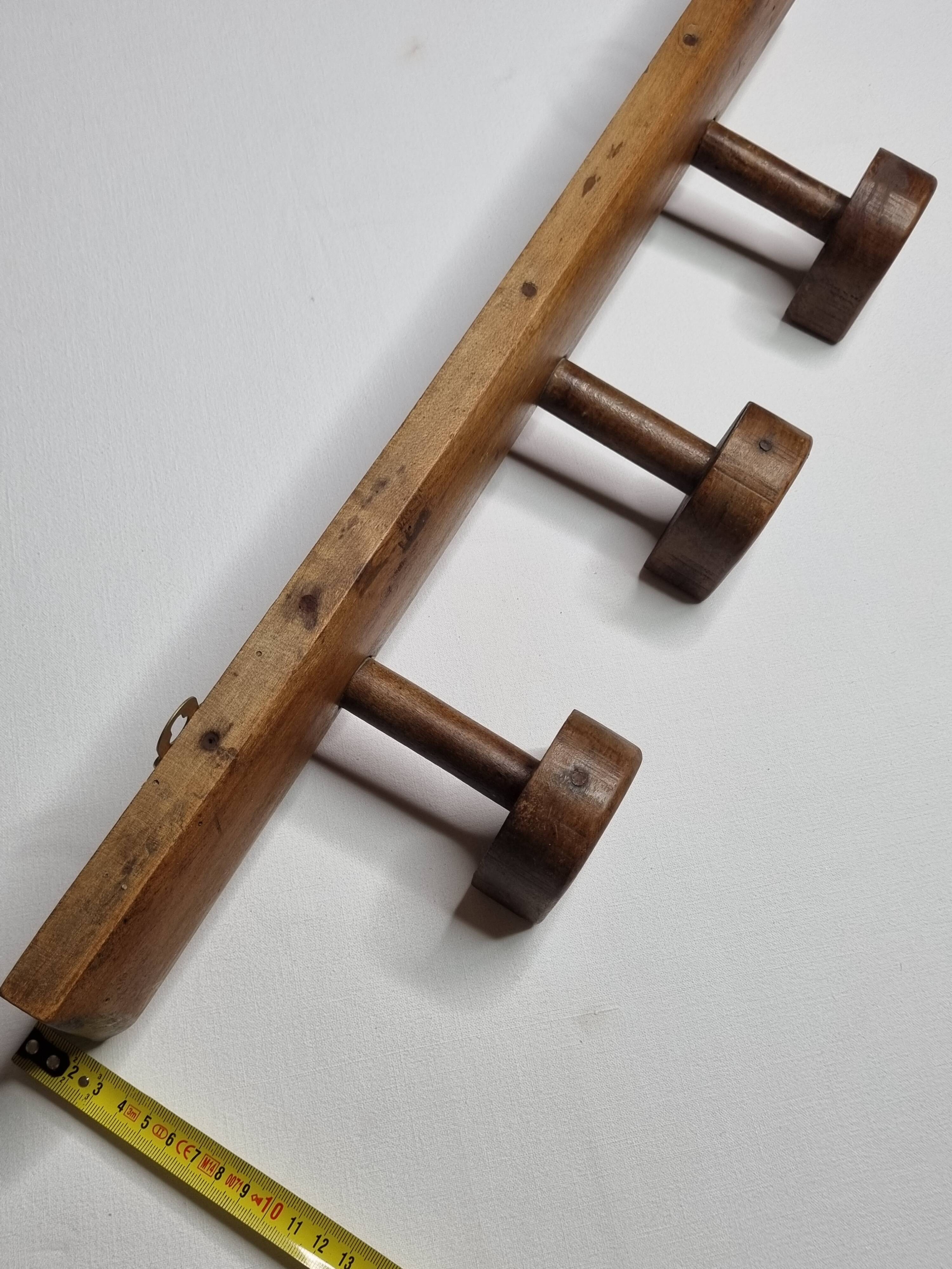 Vintage solid wood wall coat rack with three hooks 60 cm