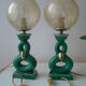 Pair of vintage lamps in bordeaux art ceramic