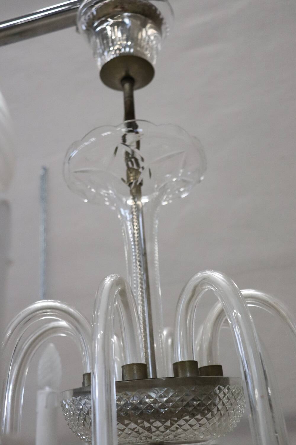 Vintage Clear Murano Glass Chandelier, 1980s