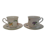 Two cups and saucers in fine porcelain, orchard model.